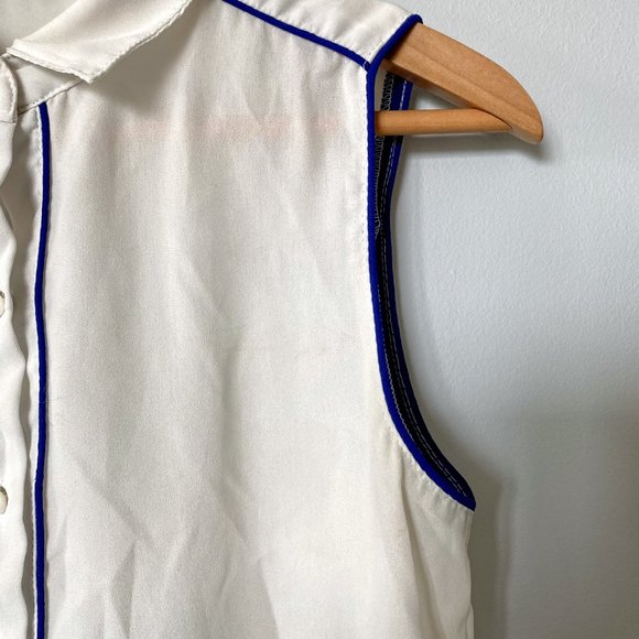 F21 Nautical Collared White/Navy Blouse - Picture 2 of 8